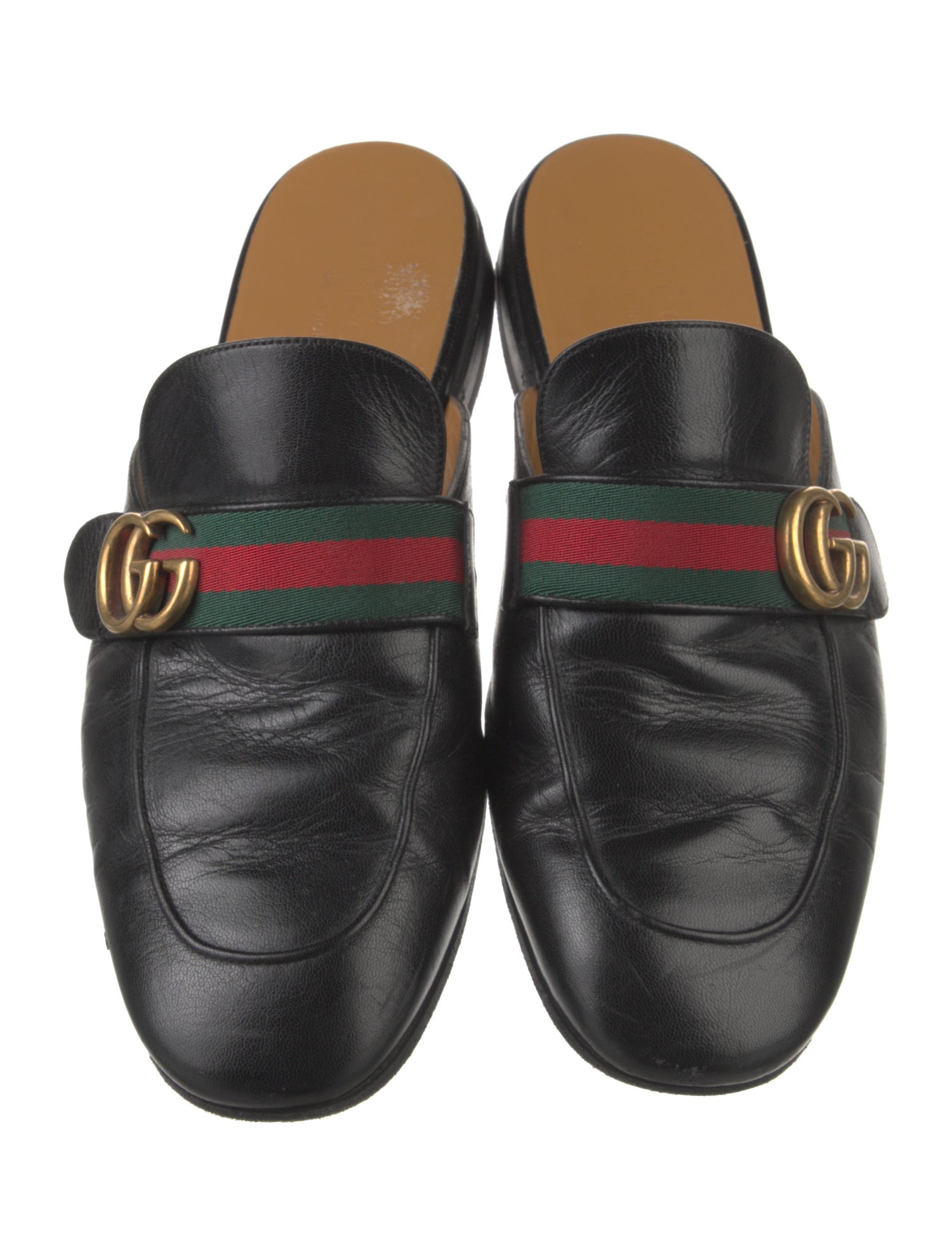 Gucci Web Accent Leather Slippers